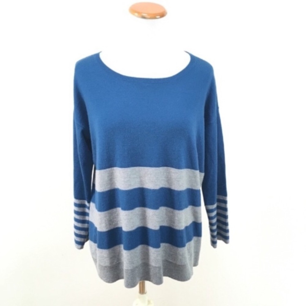 Joie Striped Wool Cashmere‎ Blend Sweater Blue Gray Knit Top Women’s Sz Large